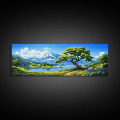 Vintage Oil Painting Canvas Print, Wall Art, Nature Painting, Panoramic Landscape Painting, Large Gallery Art