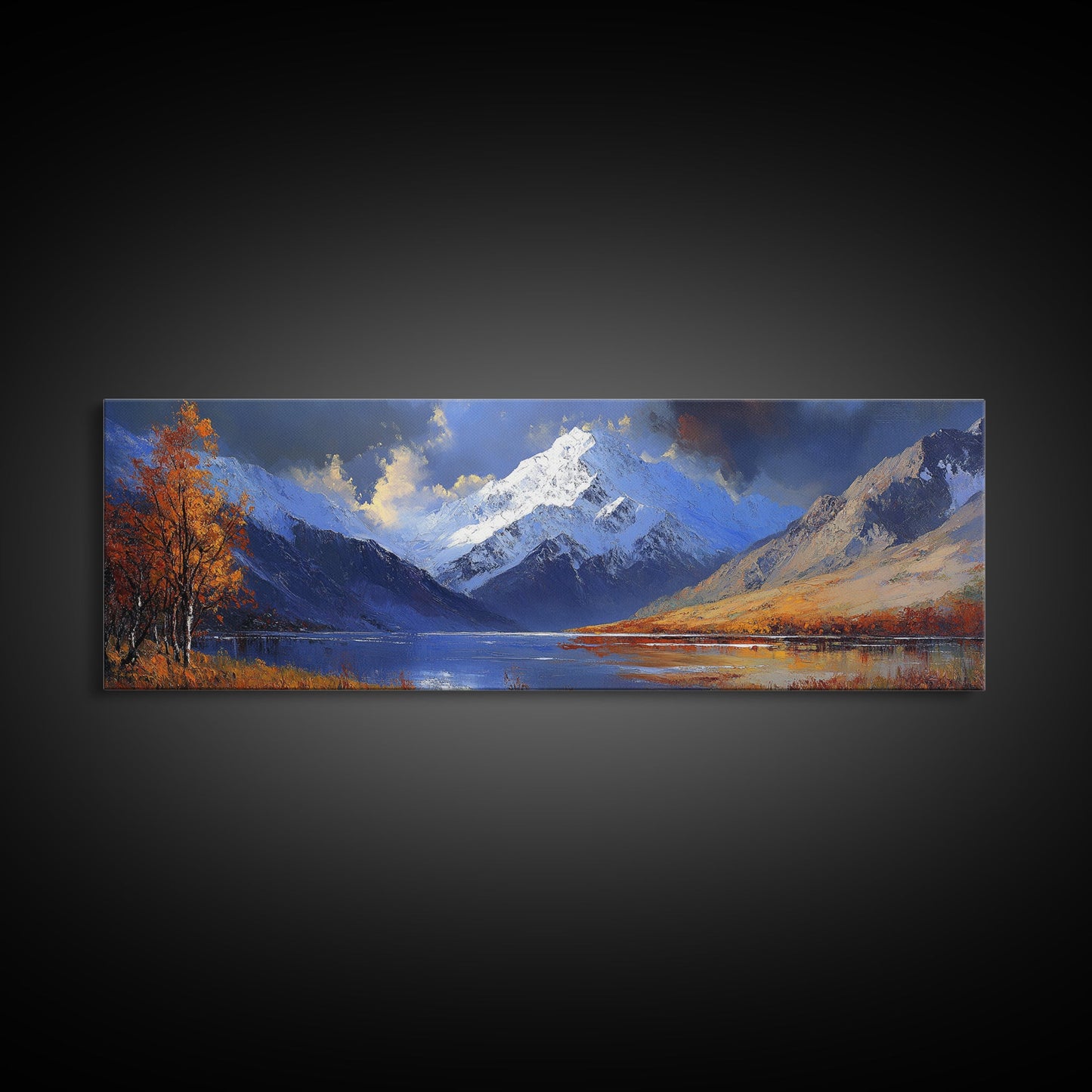 Landscape Wall Art - Framed, Horizontal Landscape Print, Panoramic Landscape Wall Art, Oil Painting Landscape, Above Bed Long Wide Print, Modern Wall Art