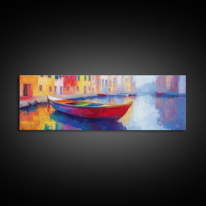 Abstract Painting Of a Canoe, Framed Canvas Print, Vienna Italy Wall Art, Colorful Pop Art, Retro Boho Style Home Decor