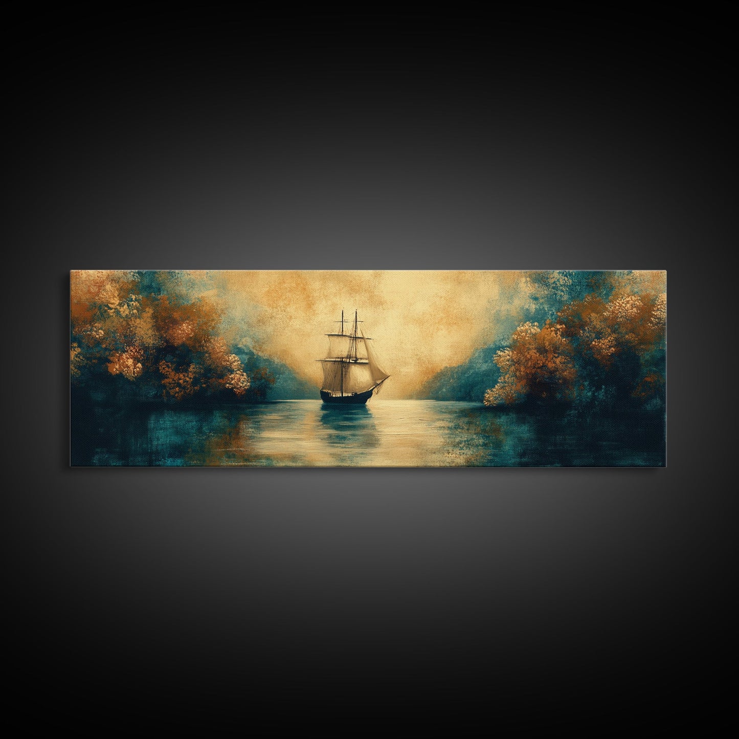 Pirate Ship In The Bay, Fantasy Painting Print, Wood Framed Wall Art, Boy's Room Decor Idea, Gift Idea, Man Cave Wall Art