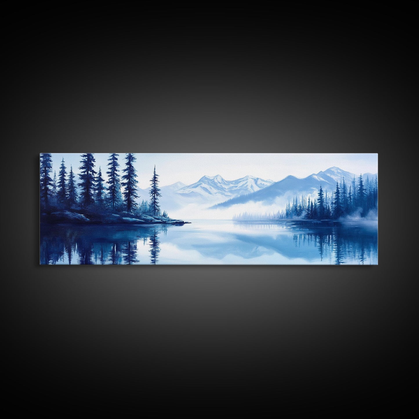 Winter In The Mountains, Framed Canvas Print, Panoramic Oversized Wall Art, Large Horizontal Wide Framed Canvas, Above Bed Decor