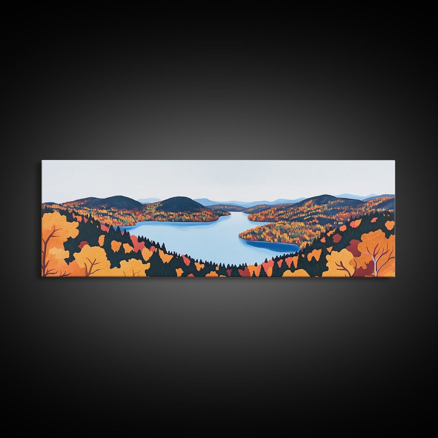 Fall In The Valley, Framed Canvas Print, Wood Framed Wall Art, Panoramic Landscape Painting