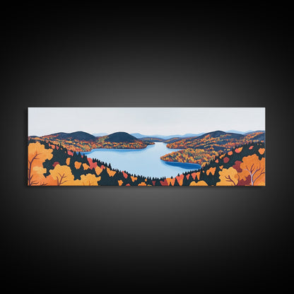 Fall In The Valley, Framed Canvas Print, Wood Framed Wall Art, Panoramic Landscape Painting
