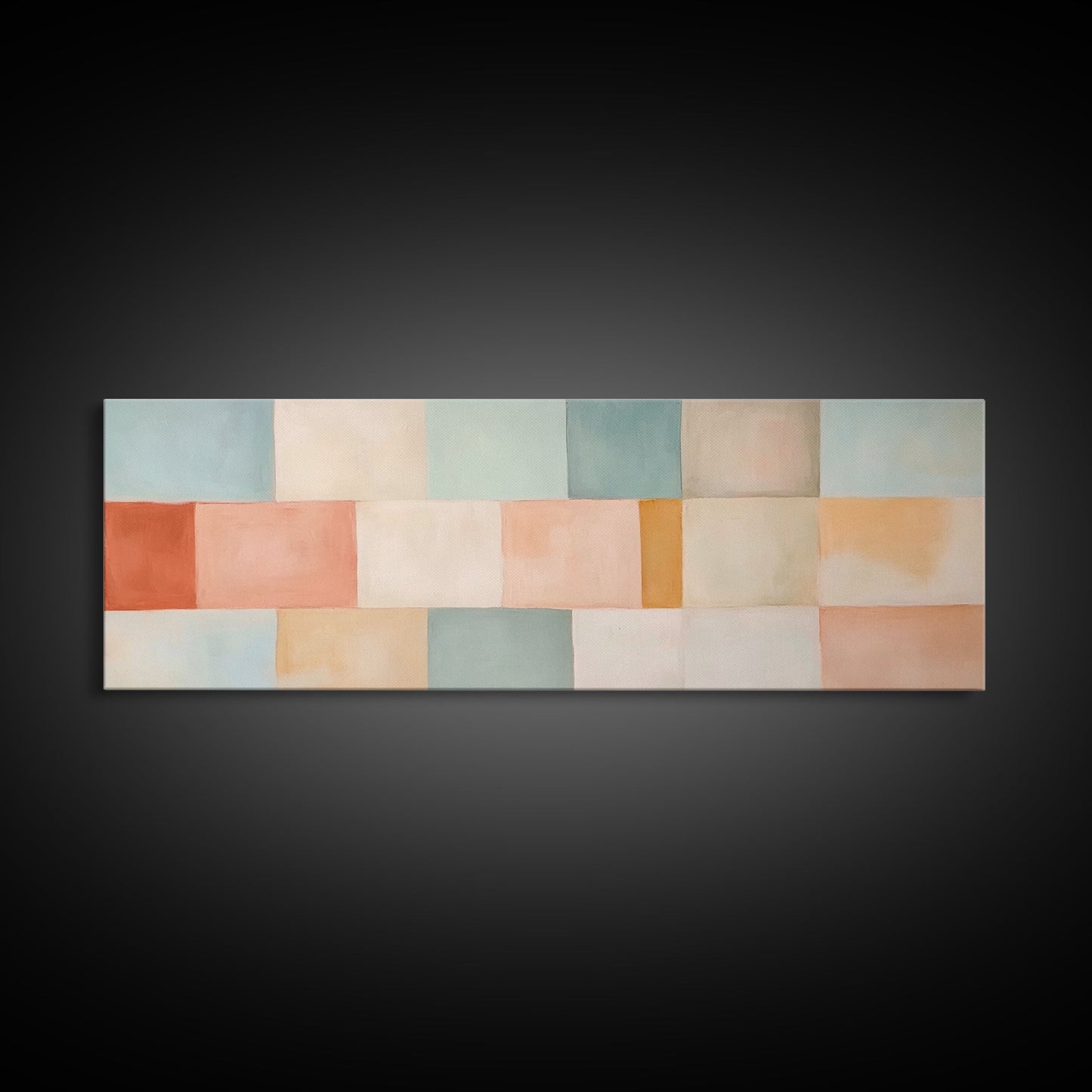 Midcentury Modern Style Abstract Square, Framed Canvas Print, MCM Modern Wall Art, Pastel Colors, Large Horizontal Wall Art Print