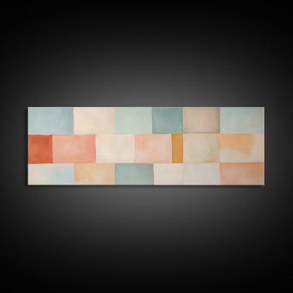 Midcentury Modern Style Abstract Square, Framed Canvas Print, MCM Modern Wall Art, Pastel Colors, Large Horizontal Wall Art Print