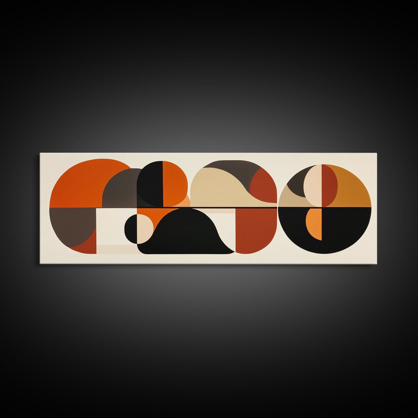 Earthy Tones MCM Style Panoramic Print, Geometric Shapes, Abstract Wall Art, Extra Wide Oversized Art