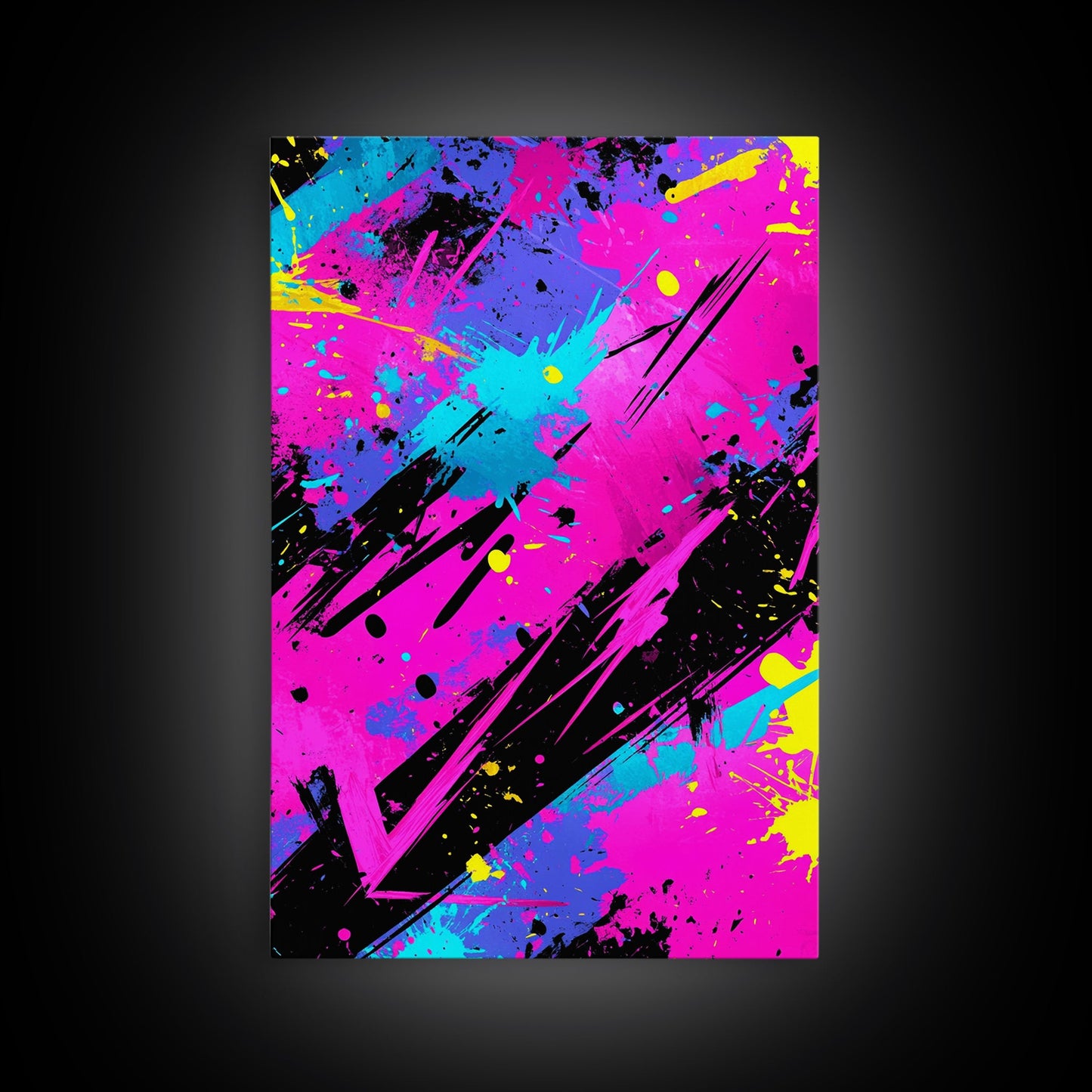 Graffiti Wall Art Splatter Art, Framed Canvas Print, Grunge Style Abstract Art