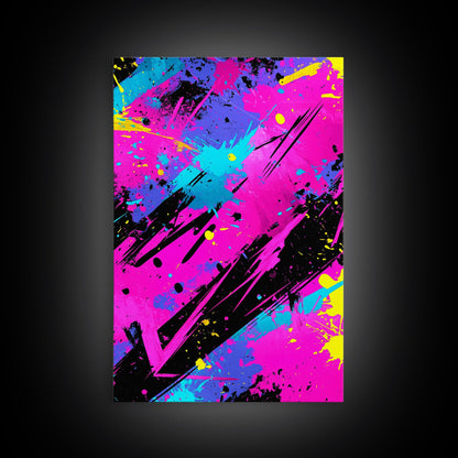 Graffiti Wall Art Splatter Art, Framed Canvas Print, Grunge Style Abstract Art