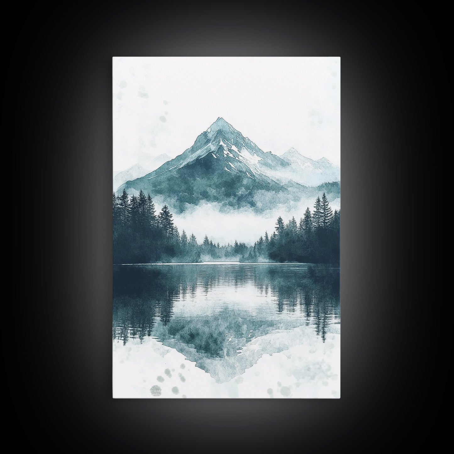 Fog In The Mountains, Framed Canvas Print, Pacific Northwest, Cascade Mountains, Emerald Green Landscape Painting, Boho Decor