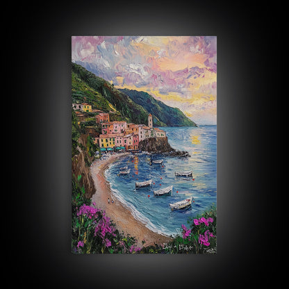 Italy At Sunset - Framed Canvas Print - Impasto Style Print Abstract Art - Calming Soothing Home Decor - Bedroom Art