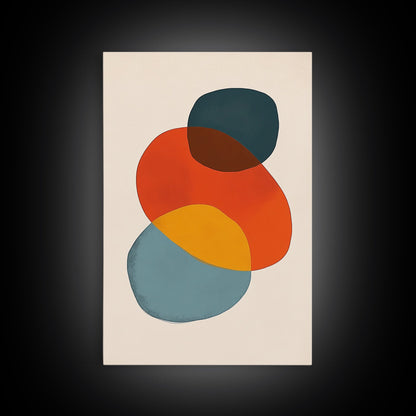 Abstract Geometric Print, White Background Modern Abstract Art, Mid-Century Modern Art, Red Blue and Yellow Art Ready To Hang