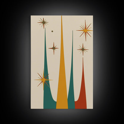 Retro Mid Century Modern Star Burst, 1950s Style Wall Art, Canvas Print, Star Burst Canvas, Retro Home Decor, Starburst Wall Art