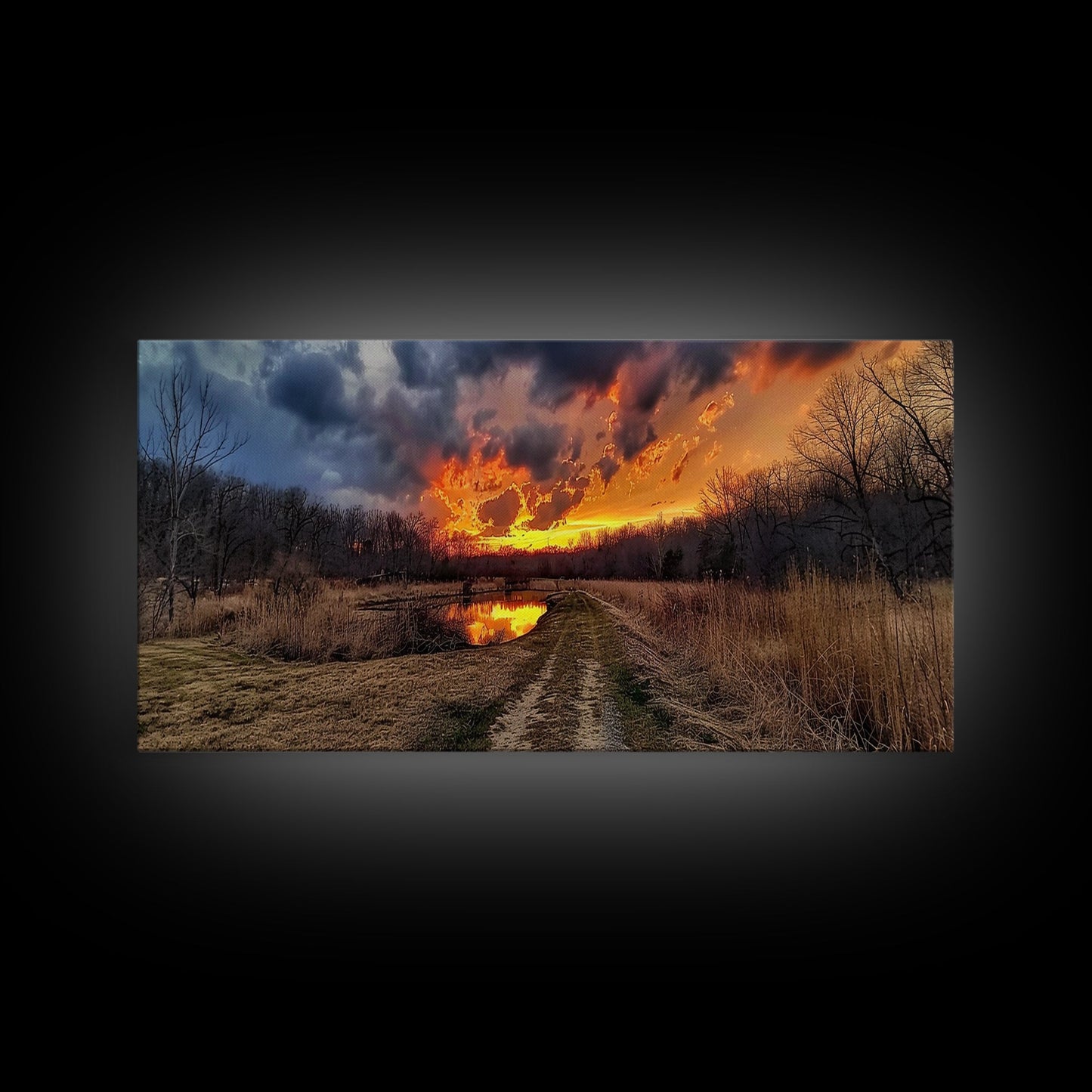 Country Roads, Framed Canvas Print, East Texas Photography Style Wall Art, Panoramic Wall Art, Rustic Farmhouse Decor