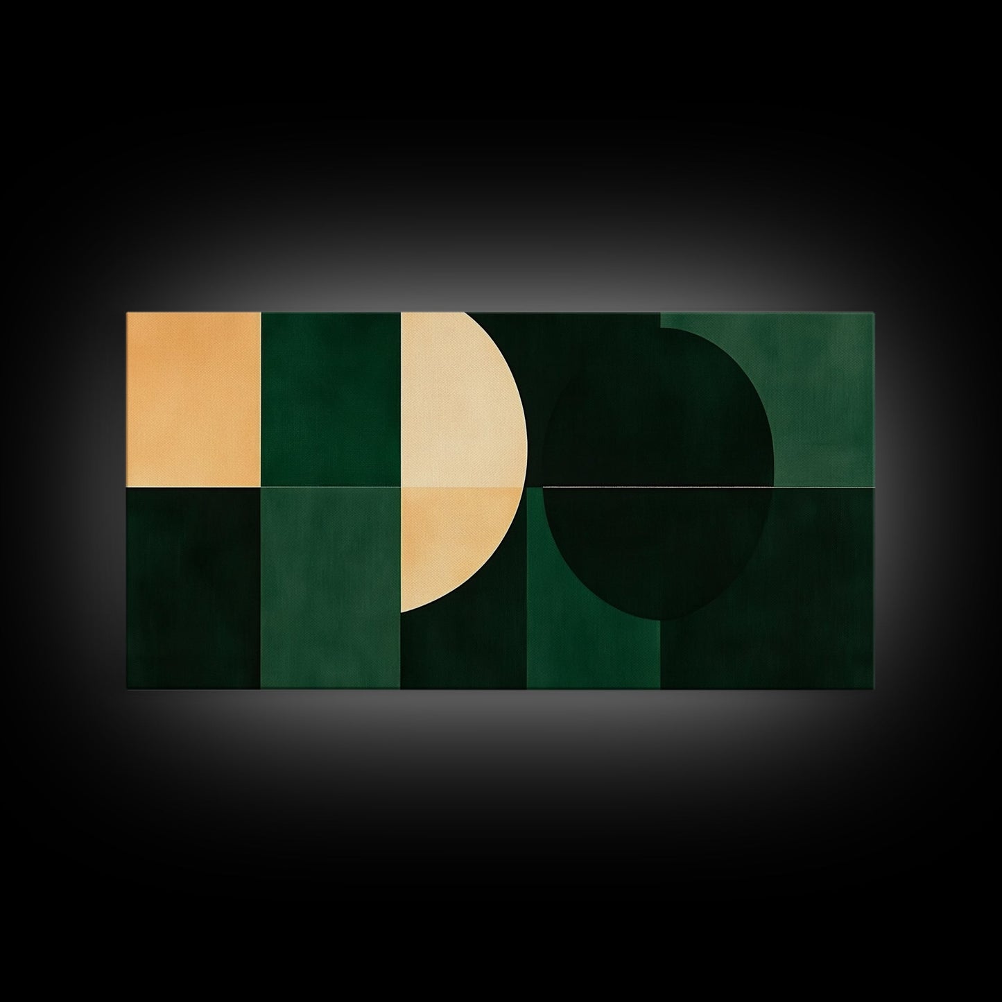 Extra Large Horizontal Emerald Green Geometric Mid Century Modern Wall Art, Framed Canvas Print