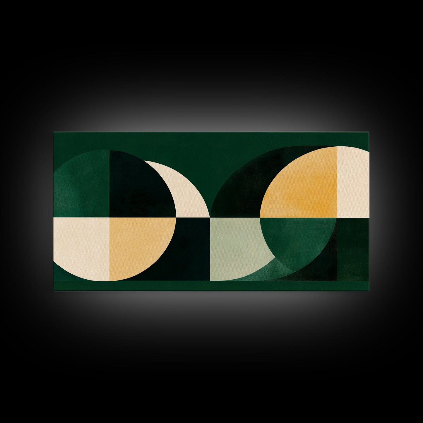 Extra Large Horizontal Emerald Green Geometric Mid Century Modern Wall Art, Framed Canvas Print, Oversized Art