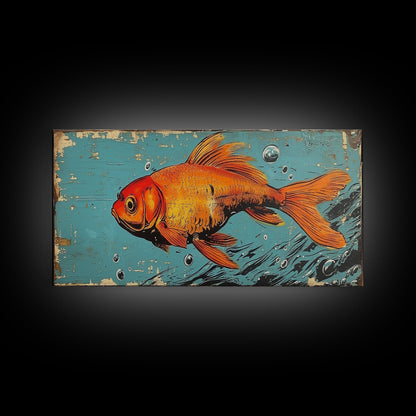 Retro 80s Style Painting of a Gold Fish, Framed Canvas Print, Home Decor Gift Artwork, Fish Painting, Fish Art