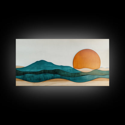 Beautiful Sunset Landscape Painting Print, Minimalist Decor, Eclectic Boho or Kitsch Wall Art