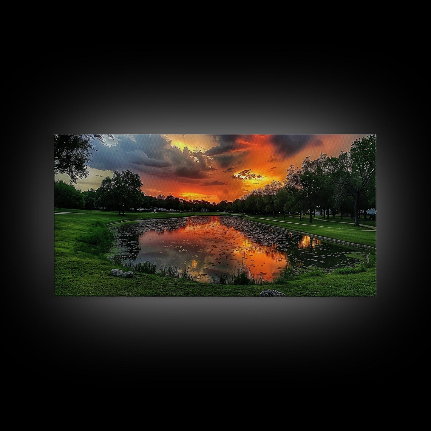 Sunset Over The Golf Course, Framed Canvas Print, Photography Style Wall Art, Beautiful Home Decor, Rustic Farmhouse Decor