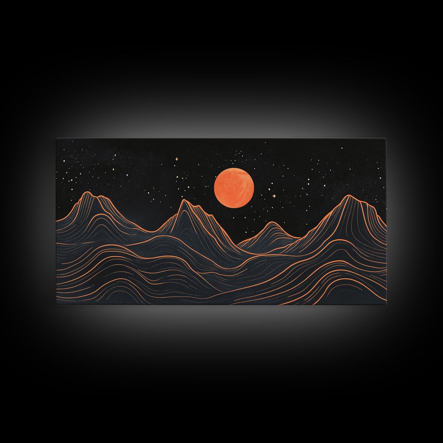 Blood Moon Over a Desert Landscape, Dark and Moody Decor, Framed Canvas Print, Pueblo Style Southwestern Art