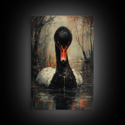 Evil Black Swan Painting Print, Gothic Home Decor, Halloween Decor, Spooky Season Wall Art, Black Swan Painting, Swan Decor, Animal Prints
