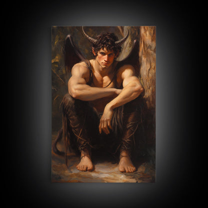 The Satyr Dark Macabre Wall Art, Framed Canvas Print, Dark Academia, Satyr Oil Painting, Halloween Decor