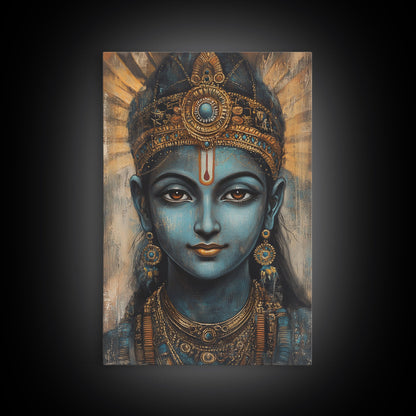 Madhubani Wall Art, Framed Canvas Print, Madhubani Style Decor, Madhubani Painting, Krishna Art