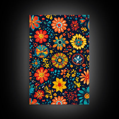 Mexican Tile Pattern Wall Art, Framed Canvas Print, Chicano Wall Art, Mexicano Wall Art, Textile Inspired Wall Decor