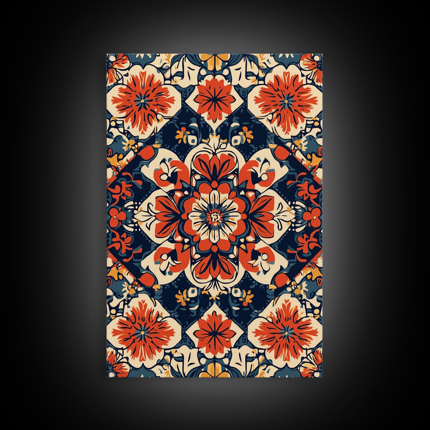 Floral Pattern Wall Art, Mexican Tile Pattern Framed Canvas Print, Chicano Art, Textile Inspired Wall Art, Southwestern Pueblo Style Art