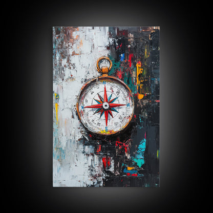 Compass Wall Art Framed Canvas Print, Travel Decor, Vacation Gift, Travel Gift, Home Decor, Compass Painting, Nautical Nursery Decor