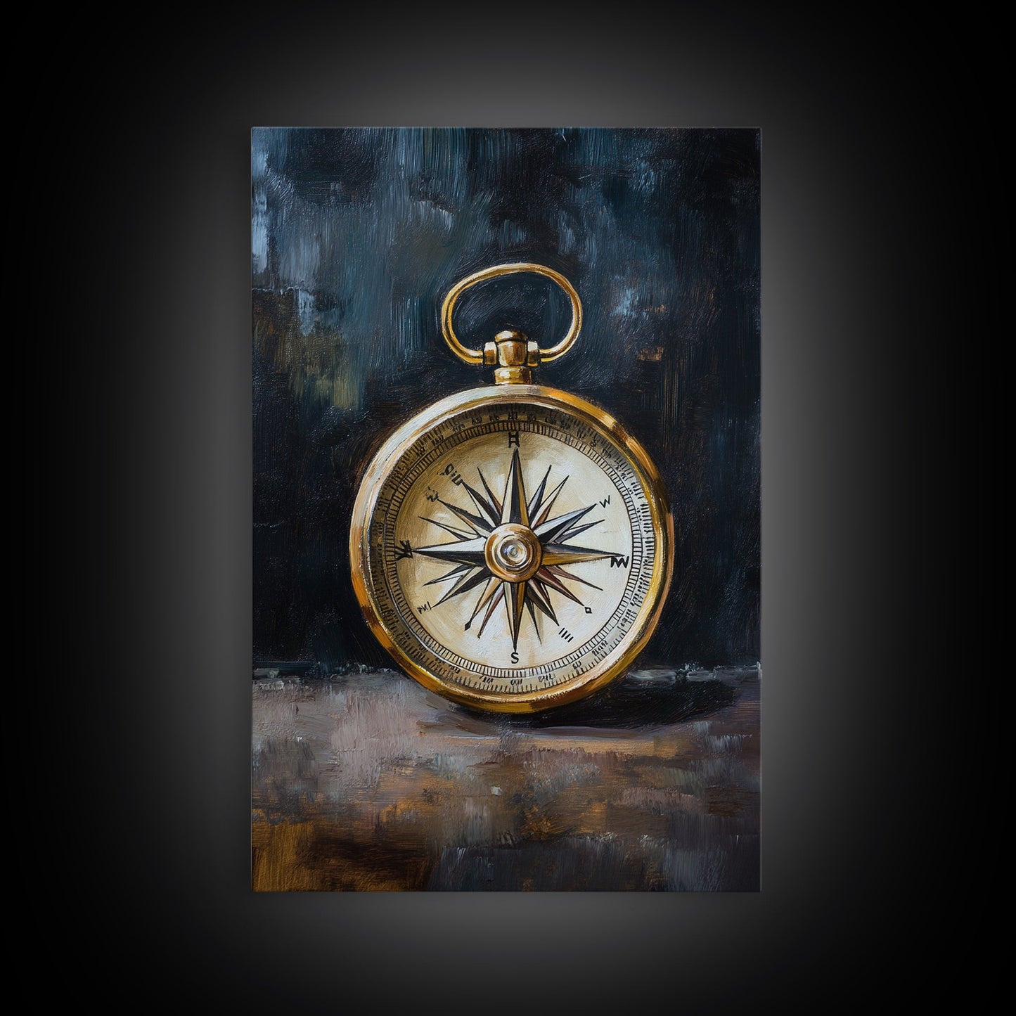 Weathered Compass Wall Art, Nautical Coastal Home Decor Wall Art Framed Canvas Print, Rustic Seaside Accent Piece, Statement Piece, Rustic Decor