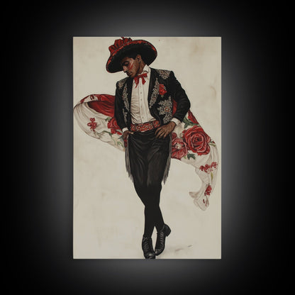 Spanish Toreador Framed Canvas Print, Impressionist Wall Art, Mexicano Wall Art, Spanish Decor, Spanish Wall Art, Cultural Decor