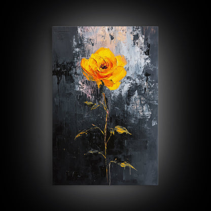 Abstract Painting Print of a Yellow Rose, Framed Canvas, Wood Framed Art, Modern Farmhouse Decor, Rose Painting, Rose Art