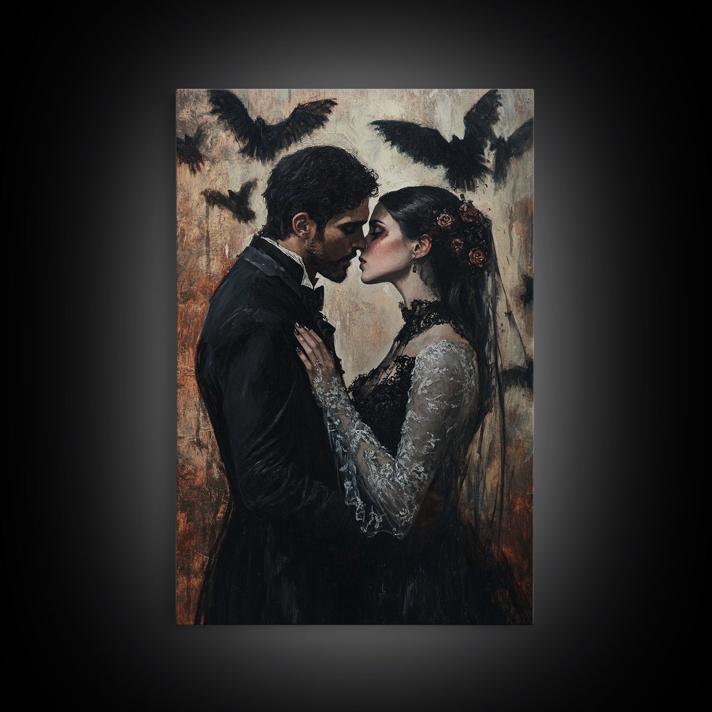 Dark Romance Painting Print, Dark Fantasy Art, Dark Fantasy Home Decor, Gothic Romance Print, Halloween Decor, Couple Gift Idea, Goth Wedding