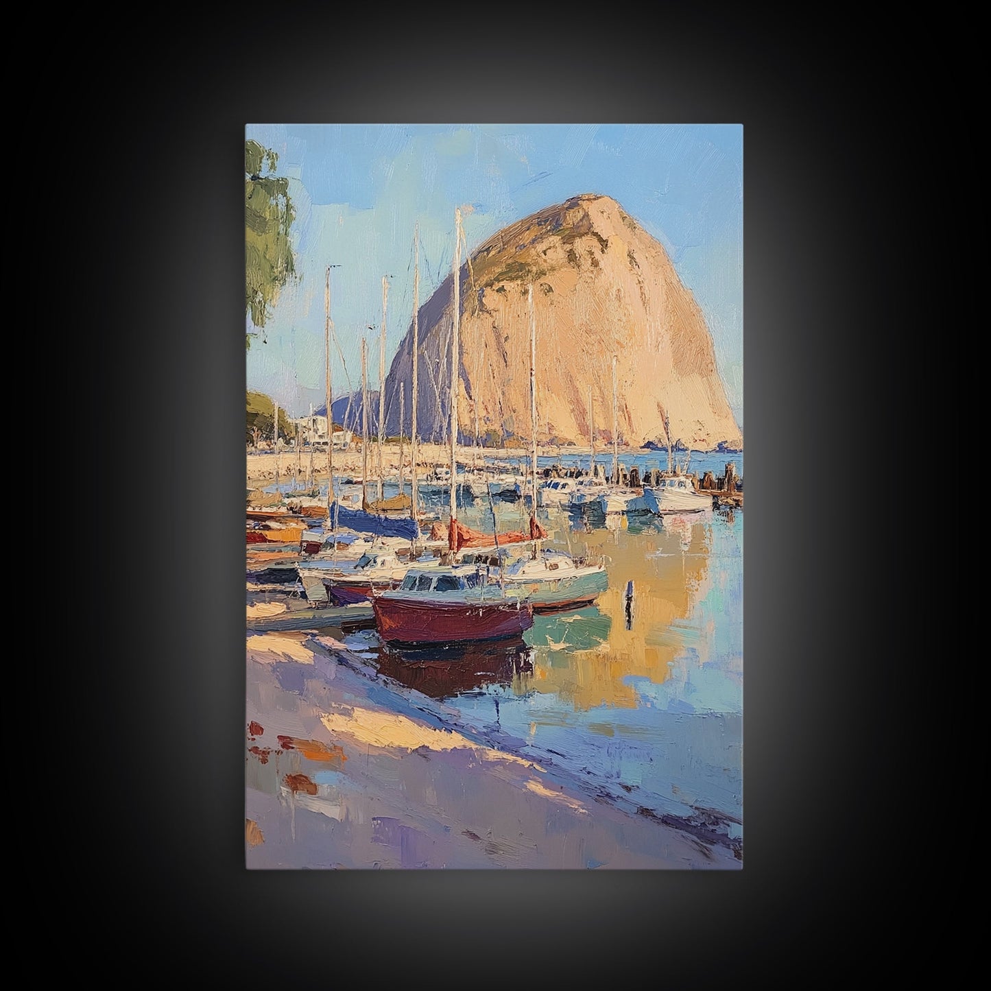 Italian Seaside Village Framed Canvas Print, Sailboat Painting, Italy Painting, Italy Decor, Vacation Gift Idea, Maine Oil Painting, Nautical Home Decor