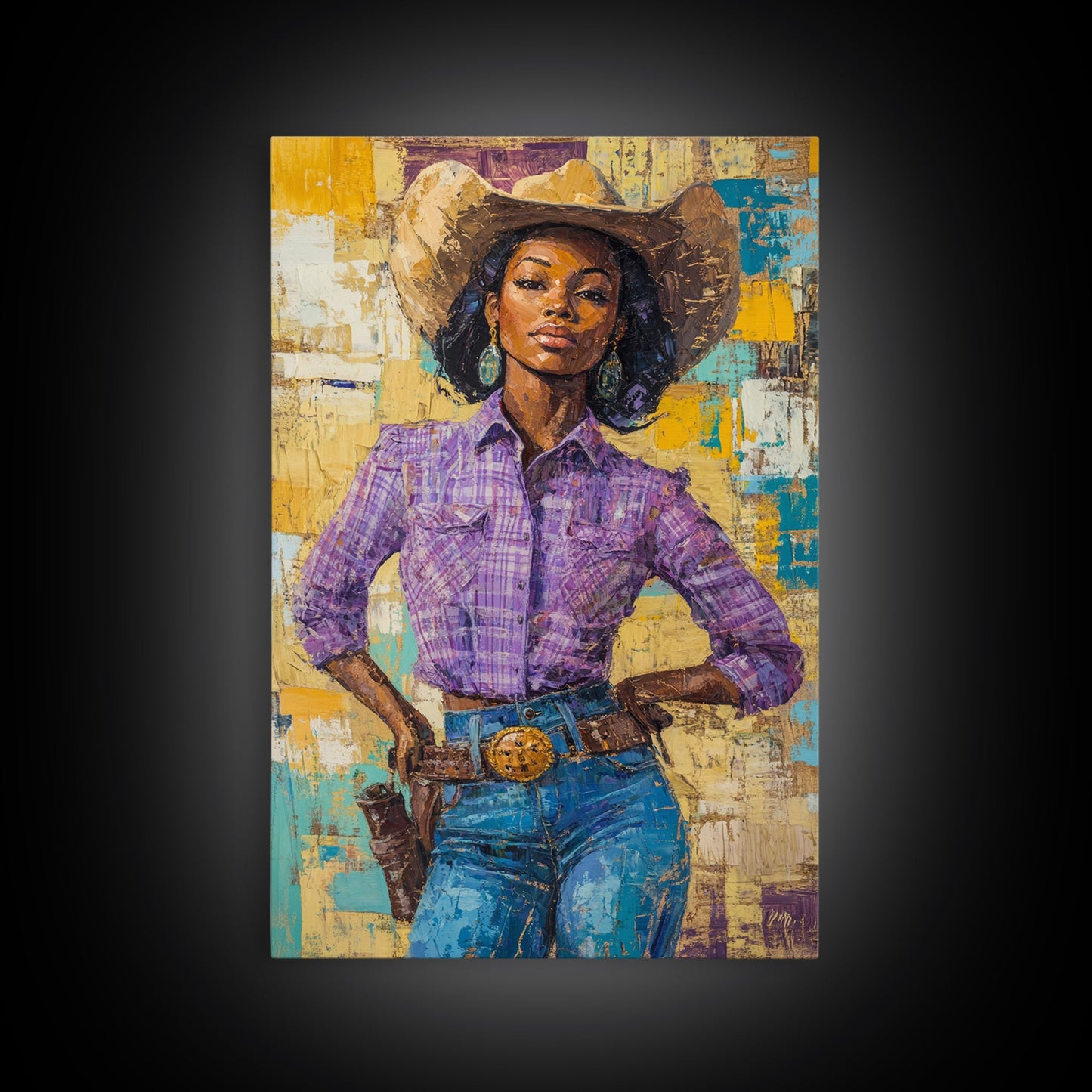 Black Cowgirl Painting Print, Rustic Modern Farmhouse, Afrocentric Wall Art, Southwestern Home Decor, African American Art