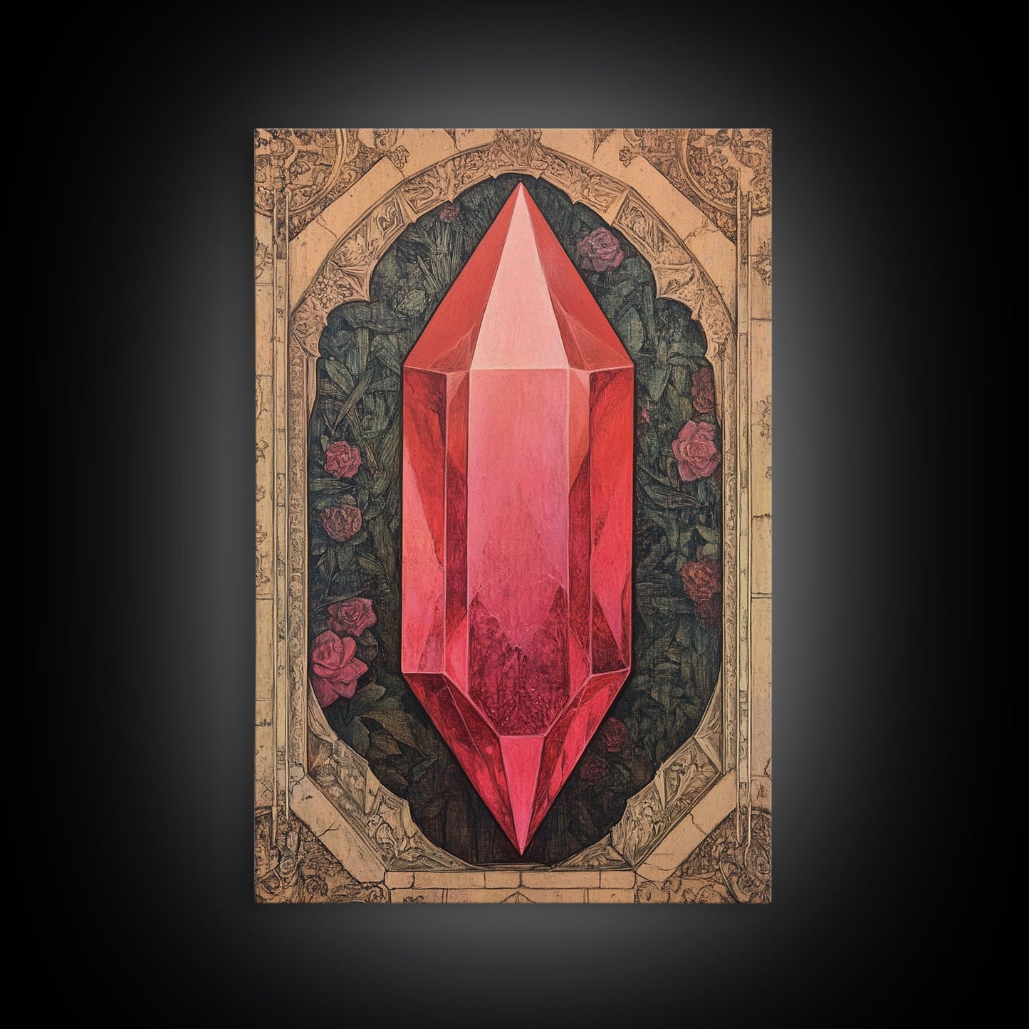 Ruby Painting Print, Framed Canvas Print, Gemstones Wall Art, Precious Stone Painting, Red Gem, Ruby Painting, Antique Minerals Art