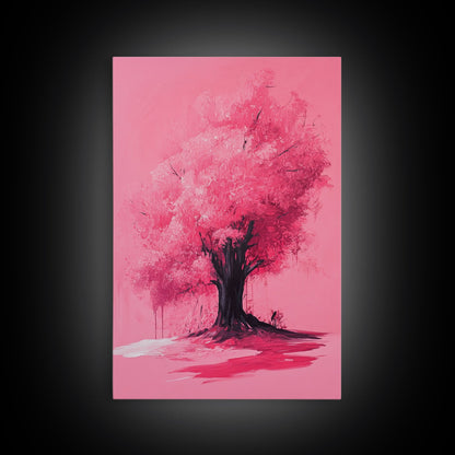 Pink Maple Tree Preppy Painting Print, Girl's Dorm Room Wall Art Home Decor, Trendy Wall Art, Pink Decor