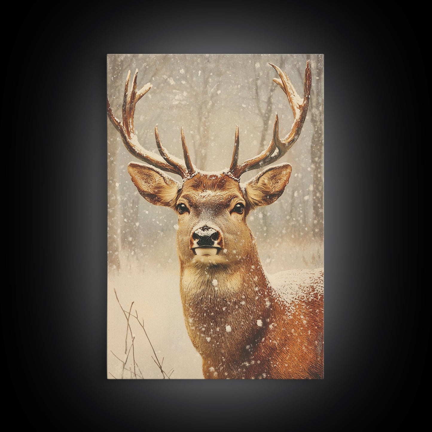 Portrait of a Deer in Winter, Framed Canvas print, Winter Decor, Winter Not Christmas Wall Art, Seasonal Decor