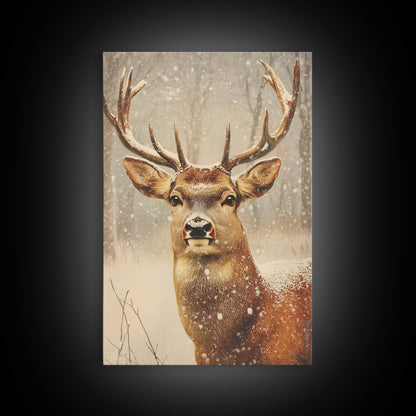Portrait of a Deer in Winter, Framed Canvas print, Winter Decor, Winter Not Christmas Wall Art, Seasonal Decor