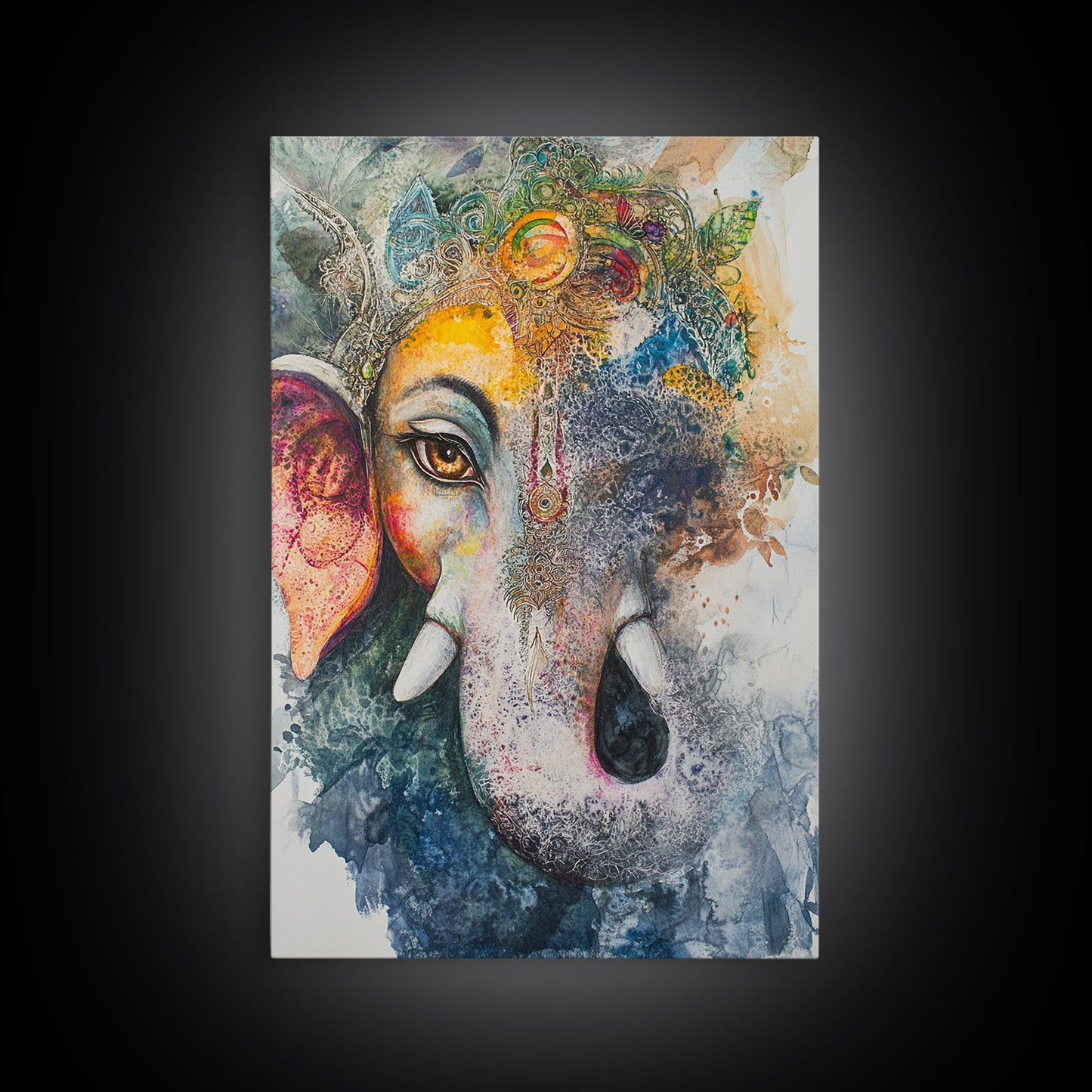 Ganesh Wall Art, Ganesha Painting Print, Framed Canvas Print, Painting of Ganesha, Ganesh Art