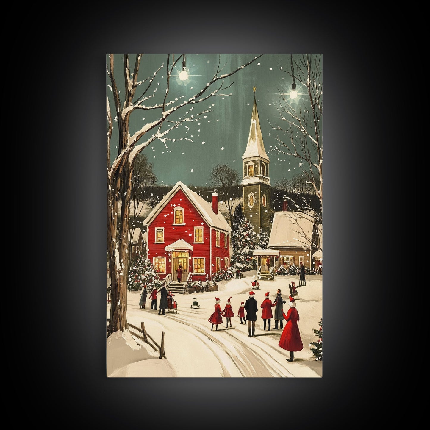 Small Town Christmas Painting Print, Christmas Village Art, Christmas Village Painting, Christmas Home Decor, Christmas Living Room Art