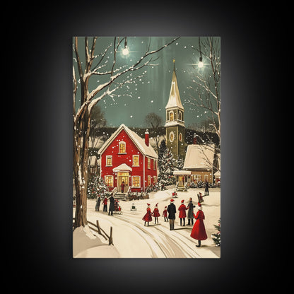 Small Town Christmas Painting Print, Christmas Village Art, Christmas Village Painting, Christmas Home Decor, Christmas Living Room Art