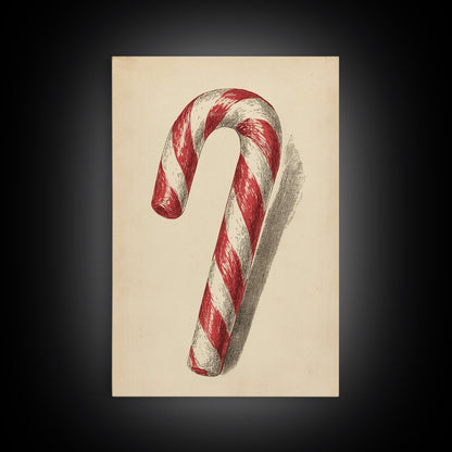 Christmas Wall Art - Candy Cane Sketch - Framed Canvas Print - Candy Cane Decor - Christmas Home Decor