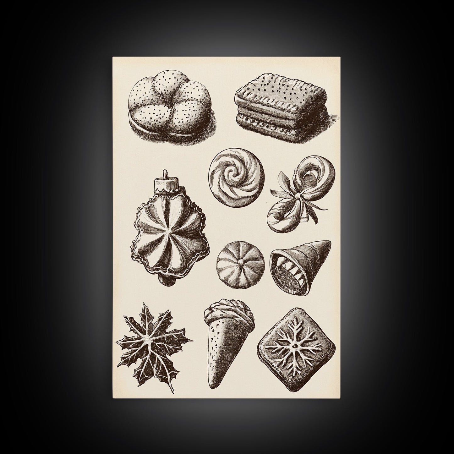 Cute Christmas Cookies Canvas Print - Framed Canvas - Minimalist Christmas Art - Boho Christmas Art - Rustic Christmas Art