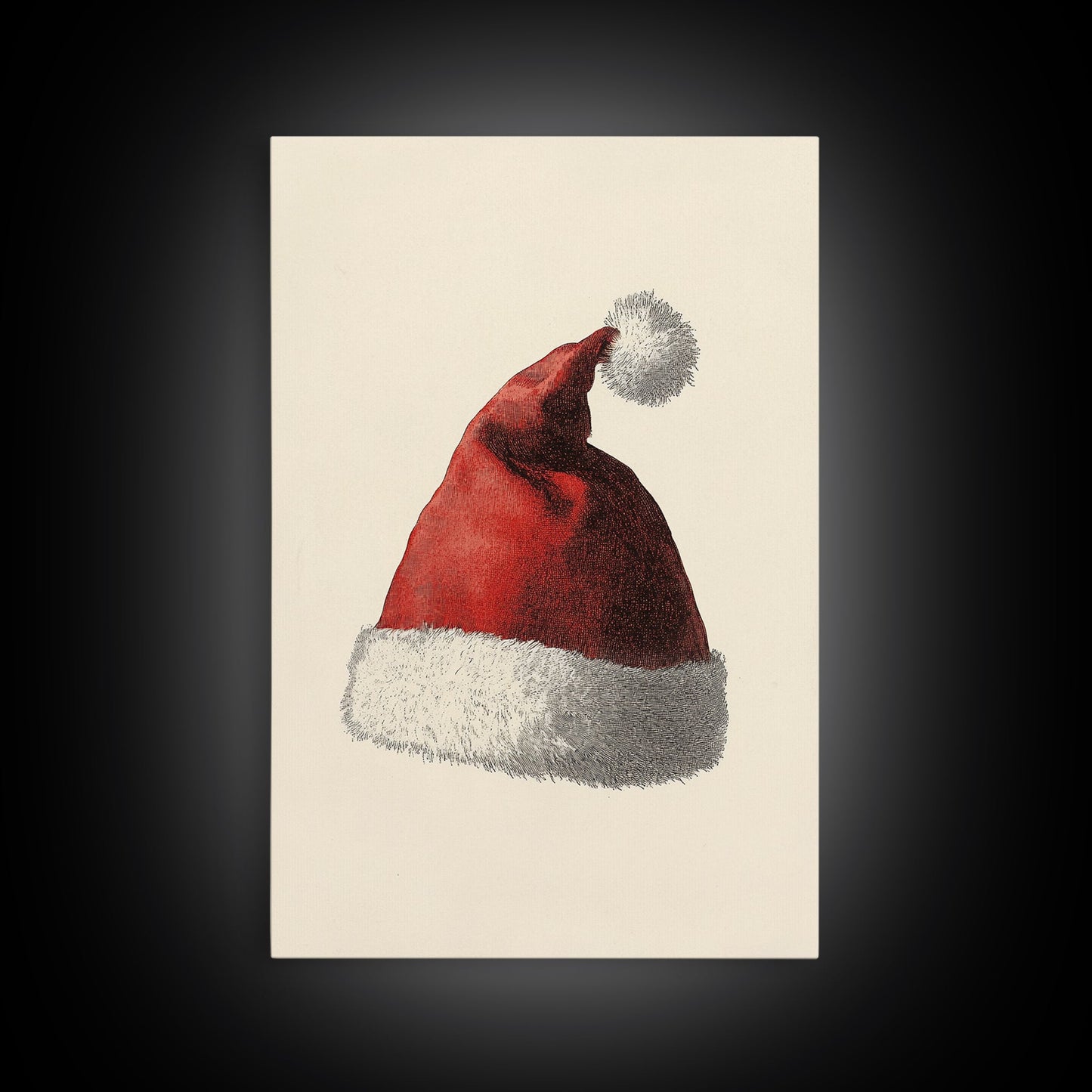 Painting of Santa's Hat Canvas Print - Framed Canvas - Minimalist Christmas Art - Boho Christmas Art - Rustic Christmas Art