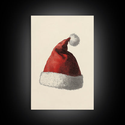 Painting of Santa's Hat Canvas Print - Framed Canvas - Minimalist Christmas Art - Boho Christmas Art - Rustic Christmas Art