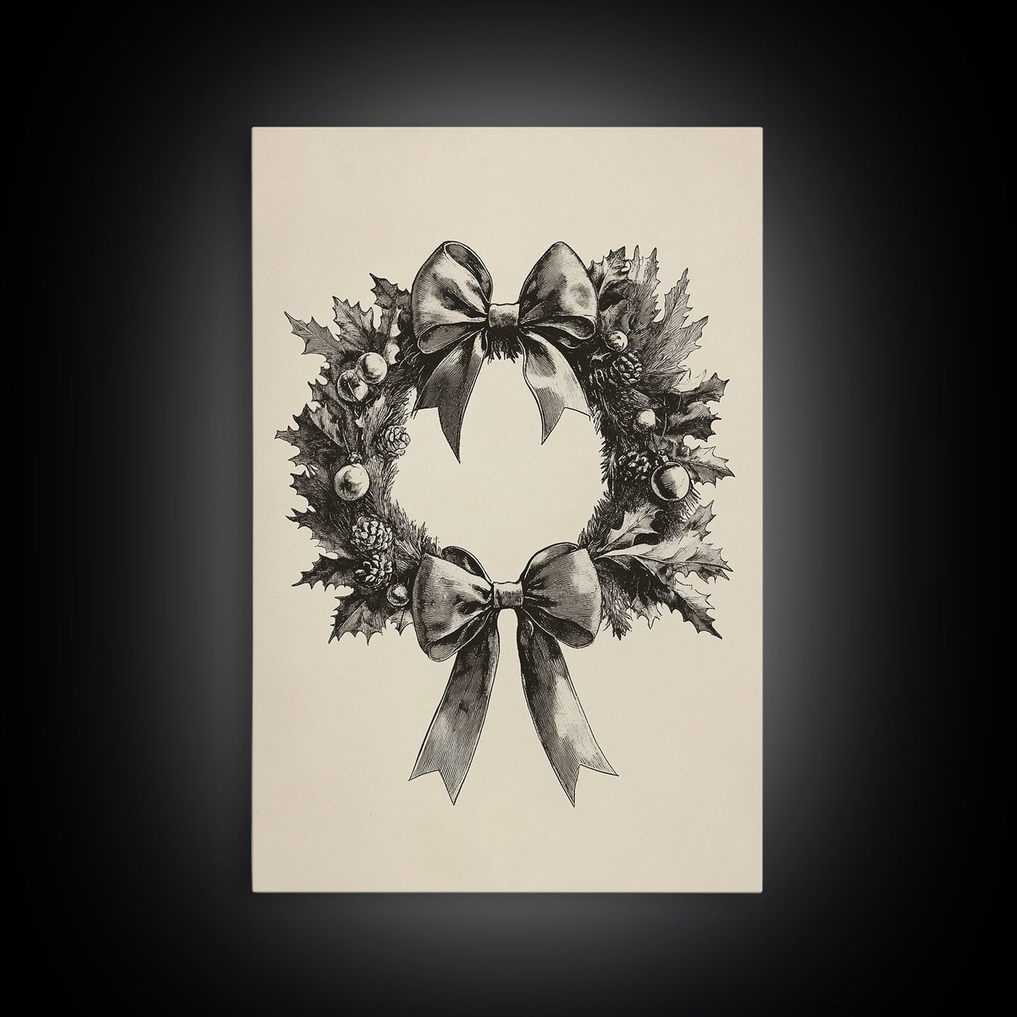 Sketch of a Christmas Wreath Canvas Print - Framed Canvas - Minimalist Christmas Art - Boho Christmas Art - Rustic Christmas Art