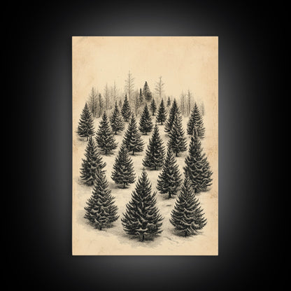 Christmas Tree Farm Art Canvas Print - Framed Canvas - Minimalist Christmas Art - Boho Christmas Art - Rustic Christmas Art