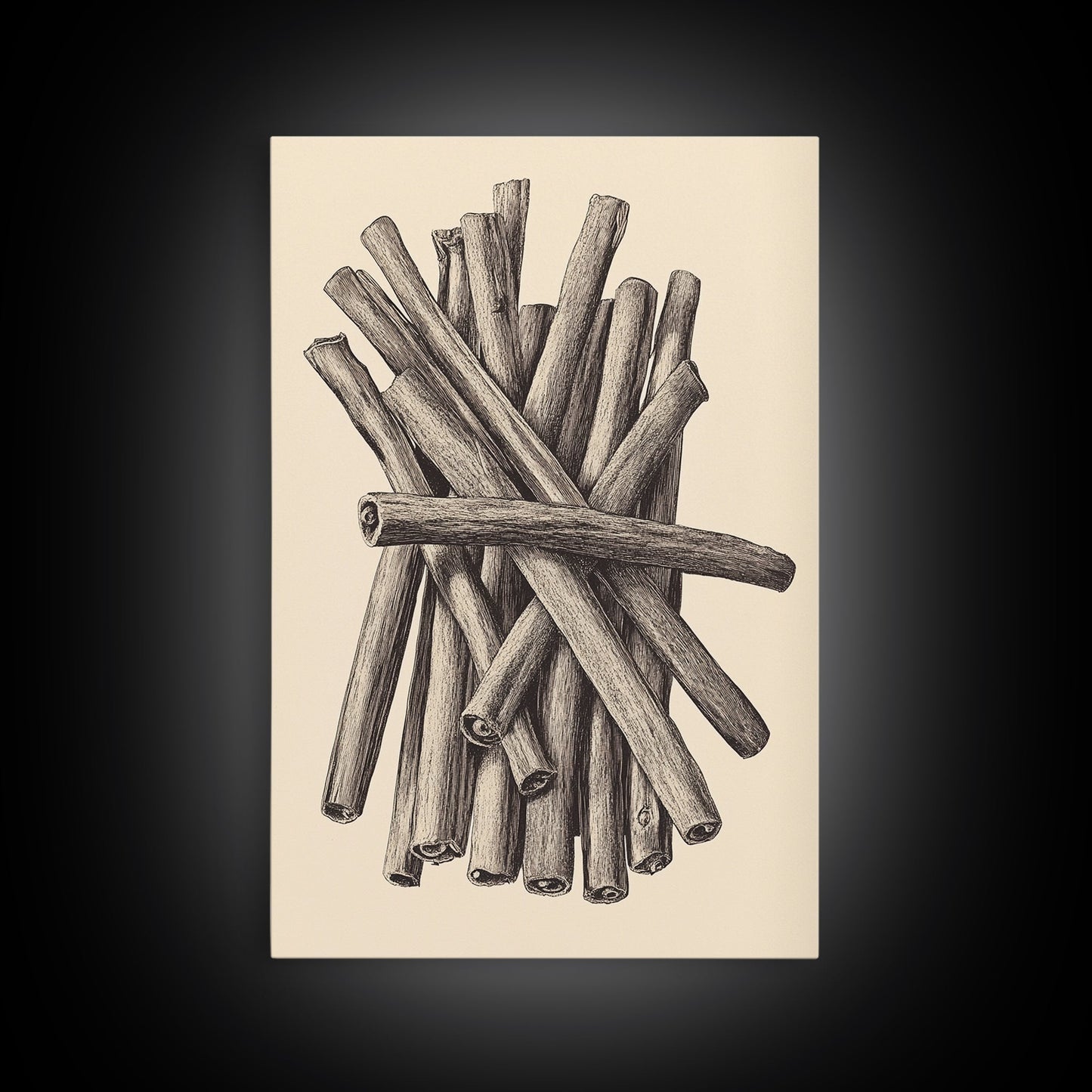 Retro Cinnamon Sticks Canvas Print - Framed Canvas - Minimalist Christmas Art - Boho Christmas Art - Rustic Christmas Art