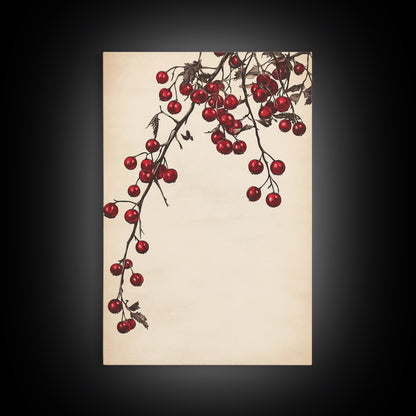Red Holly Berries Canvas Print - Framed Canvas - Minimalist Christmas Art - Boho Christmas Art - Rustic Christmas Art